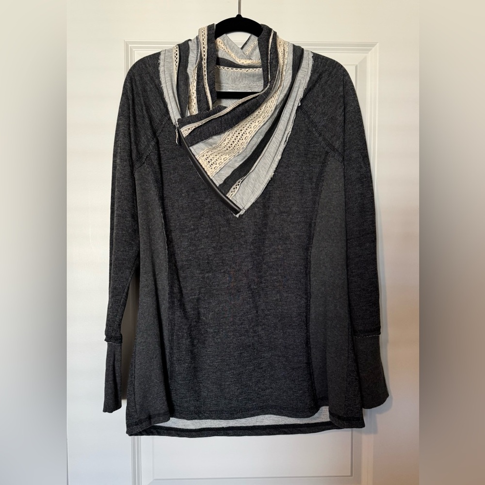 NWT Maurices Charcoal and Cream Lace-Trimmed Hoodie